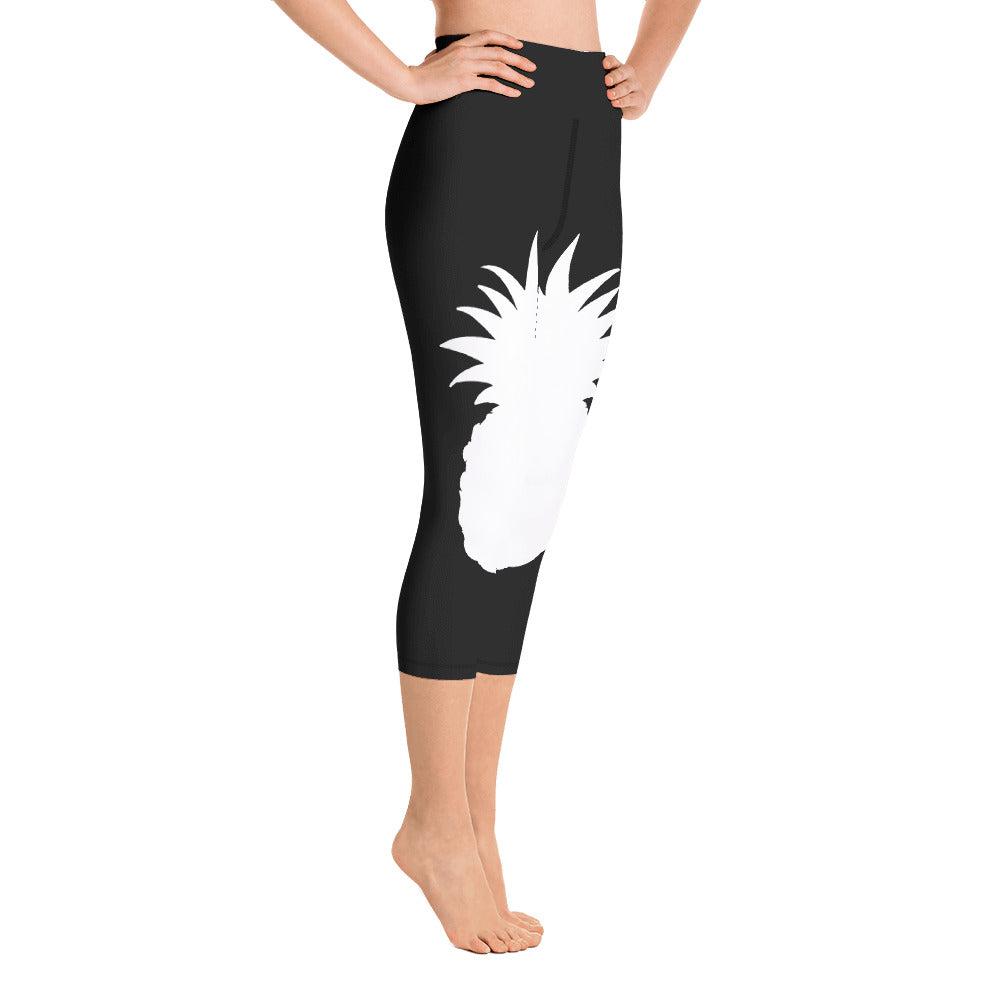 Back and White Pineapple Yoga Capri Leggings