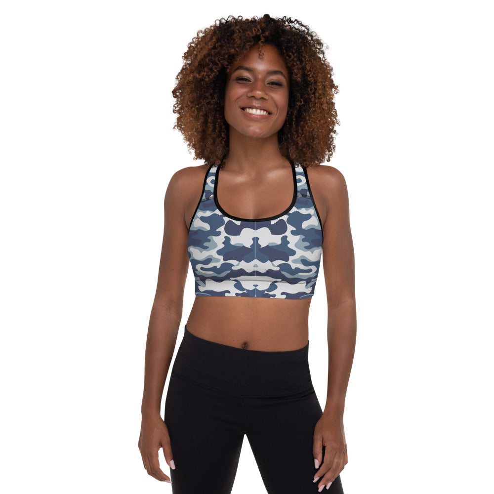 Blue Camo Padded Sports Bra