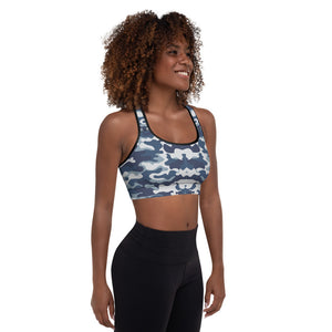 Blue Camo Padded Sports Bra