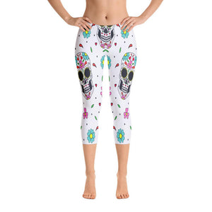 Floral Skull Print Capri Leggings