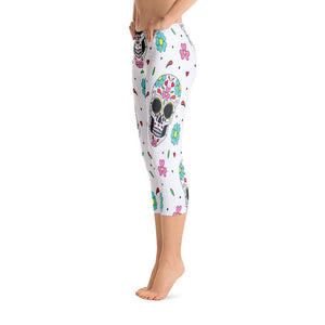 Floral Skull Print Capri Leggings